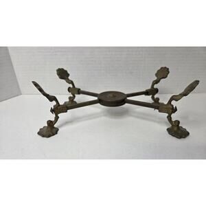 Antique Expanding Brass Trivet Ornate Scalloped Feet Adjustable Pot Stand Vtg